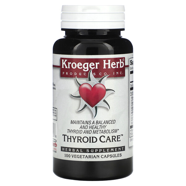 Уход за щитовидной железой, 100 вегетарианских капсул Kroeger Herb Co