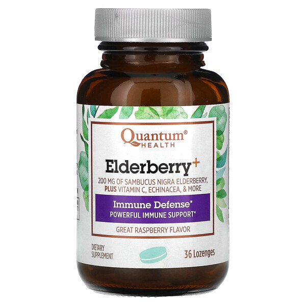 Elderberry+ Immune Defense, малина, 36 пастилок Quantum