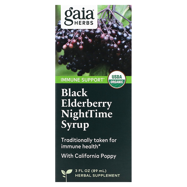 Ночной сироп из черной бузины, 3 жидких унции (89 мл) Gaia Herbs