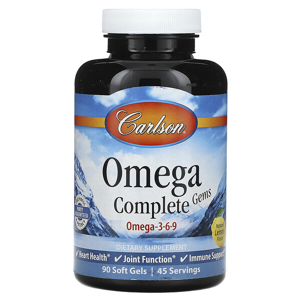 Omega Complete Gems, Омега 3-6-9, Натуральный лимон - 90 мягких капсул - Carlson Carlson