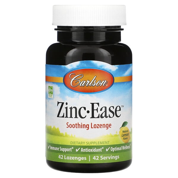 Успокаивающие пастилки Zinc-Ease, натуральный лимон, 42 пастилки Carlson