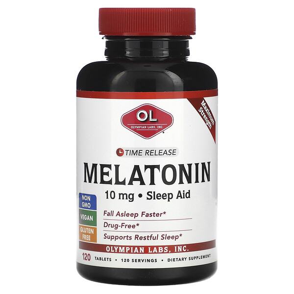 Мелатонин, замедленного высвобождения, 10 мг, 120 таблеток Olympian Labs
