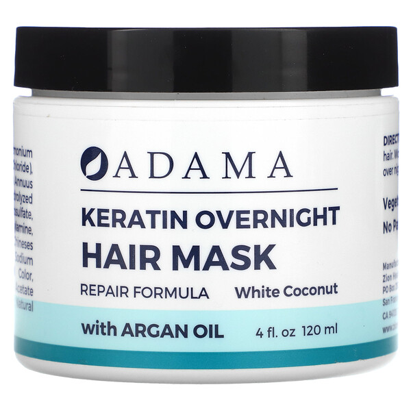 Adama, Keratin Overnight Hair Mask, White Coconut, 4 fl oz (120 ml) Zion Health