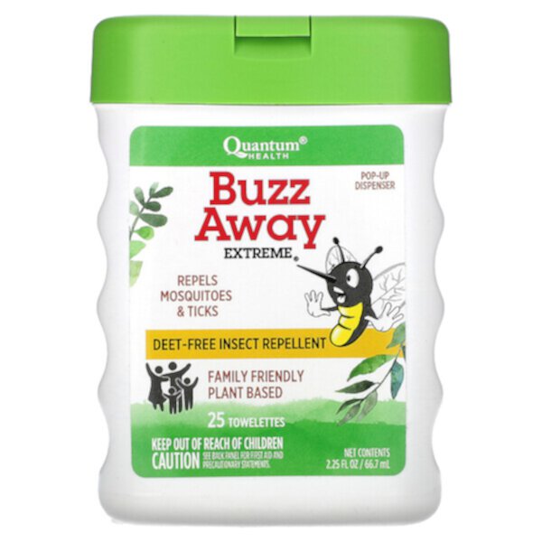 Buzz Away Extreme, Средство от насекомых без деэта, 25 салфеток Quantum