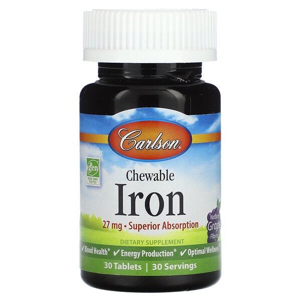 Жевательное железо, Виноград - 27 мг - 30 таблеток - Carlson Carlson