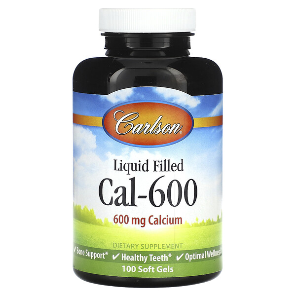 Cal-600 с жидким наполнением, 600 мг, 100 мягких таблеток Carlson