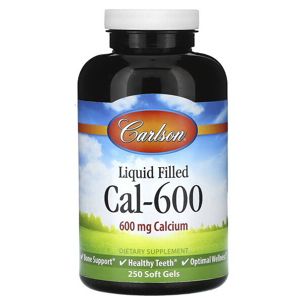 Cal-600 с жидким наполнением, 600 мг, 250 мягких таблеток Carlson