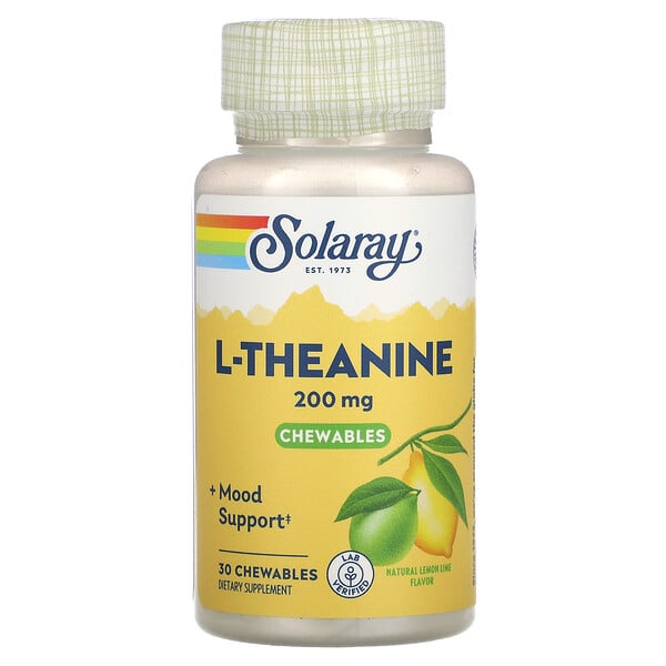 L-Theanine, Natural Lemon-Lime, 200 mg, 30 Chewables Solaray