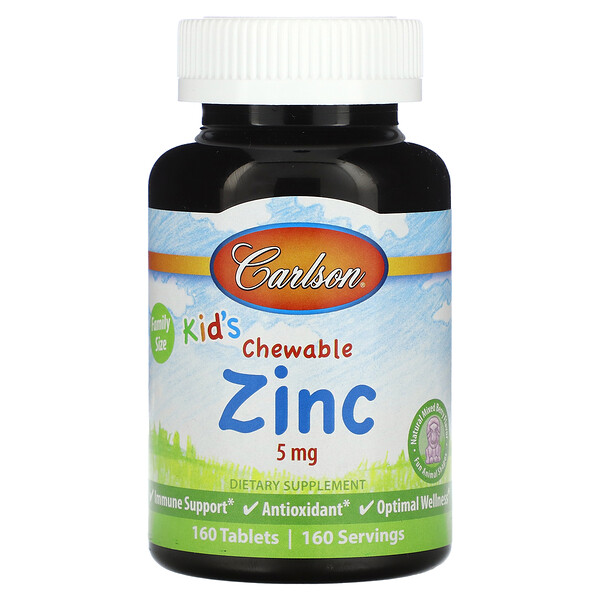 Kid's Chewable Zinc, натуральная ягодная смесь, 5 мг, 160 таблеток Carlson