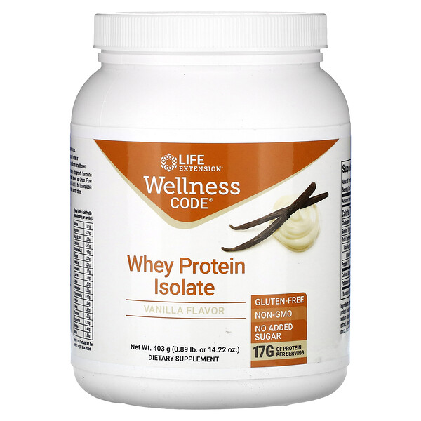 Wellness Code, Whey Protein Isolate, Vanilla, 0.89 lb (403 g) Life Extension