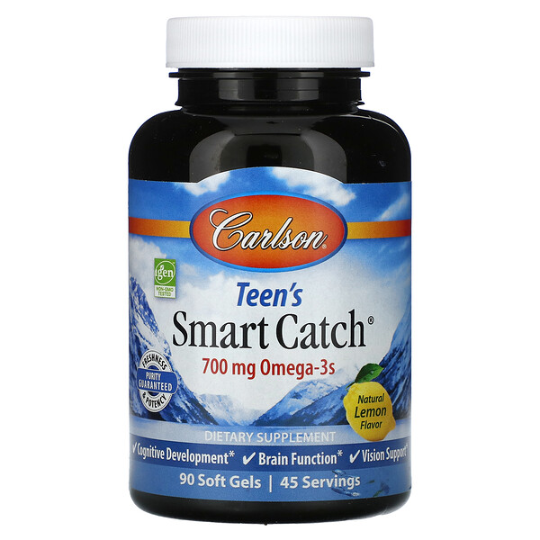 Teen's Smart Catch, Натуральный лимон, 700 мг, 90 мягких капсул - Carlson Carlson