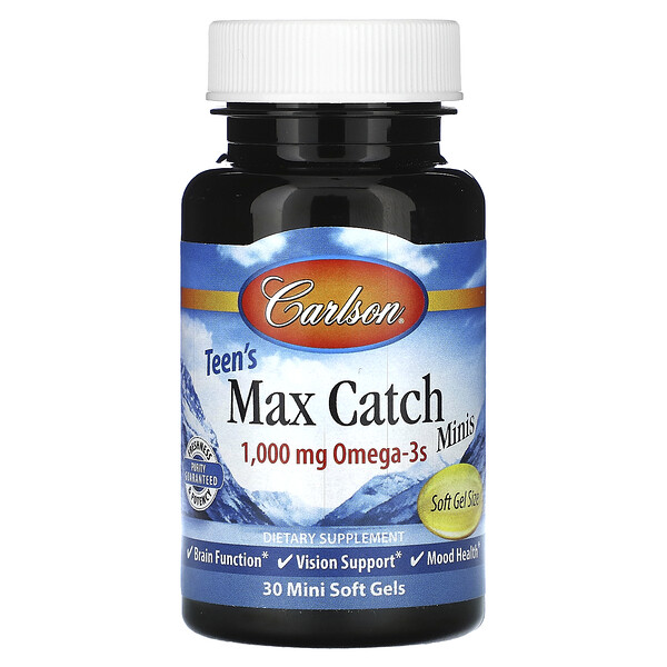Teen's Max Catch Minis, 1000 мг, 30 мягких мини-желатиновых капсул (500 мг на мягкую гель) Carlson