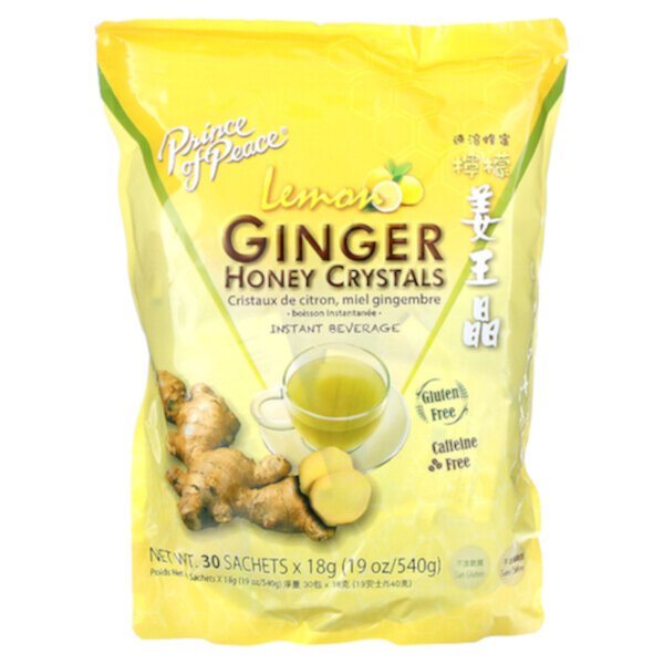 Ginger Honey Crystals, Lemon, Caffeine Free, 30 Sachets, 18 g Each Prince of Peace