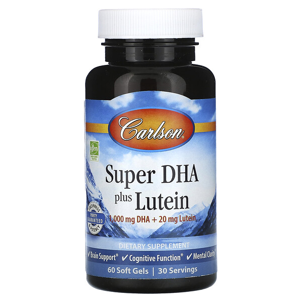 Супер DHA + Лютеин - 1000 мг DHA + 20 мг Лютеина - 60 мягких капсул - Carlson Carlson