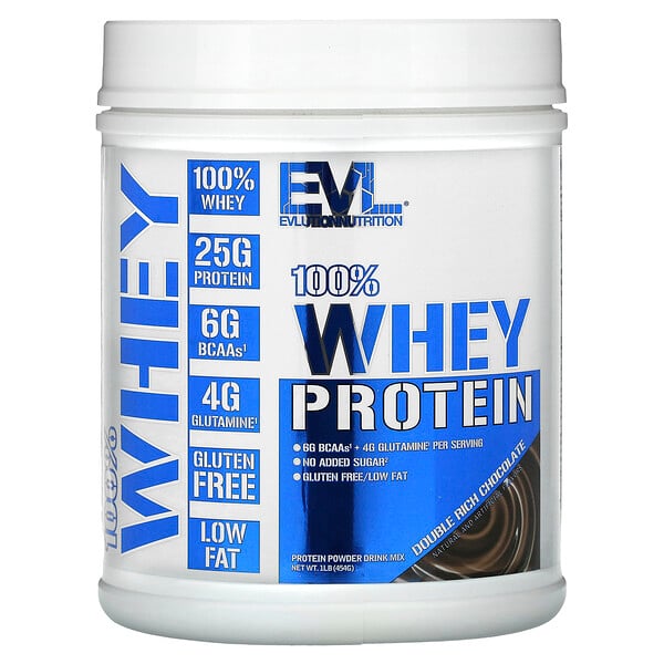100% сывороточный протеин, двойной насыщенный шоколад, 1 фунт (454 г) EVLution Nutrition