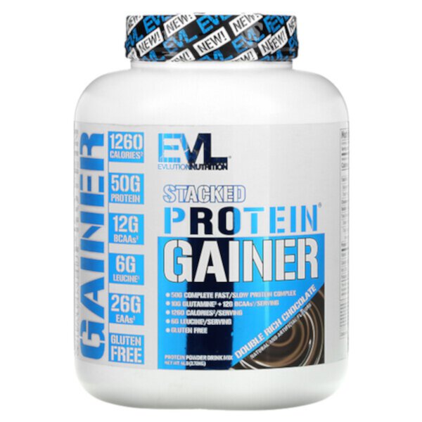 Stacked Protein Gainer, двойной насыщенный шоколад, 6 фунтов (2,72 кг) EVLution Nutrition