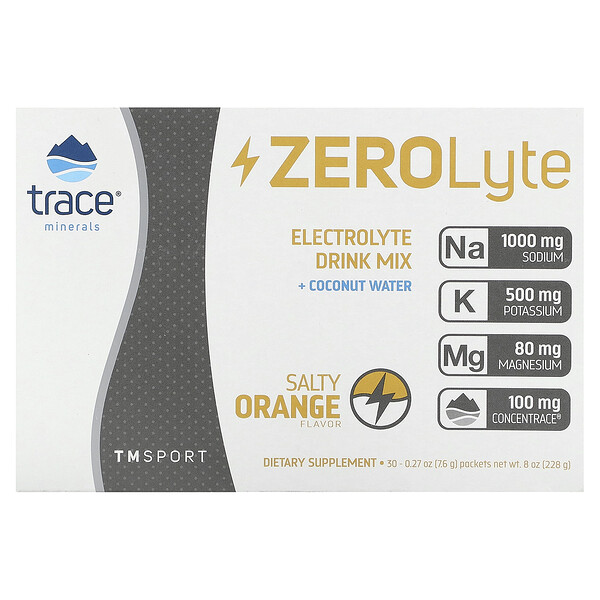 Смесь для приготовления электролитного напитка ZeroLyte, соленый апельсин, 30 пакетов по 0,27 унции (7,6 г) каждый Trace Minerals Research