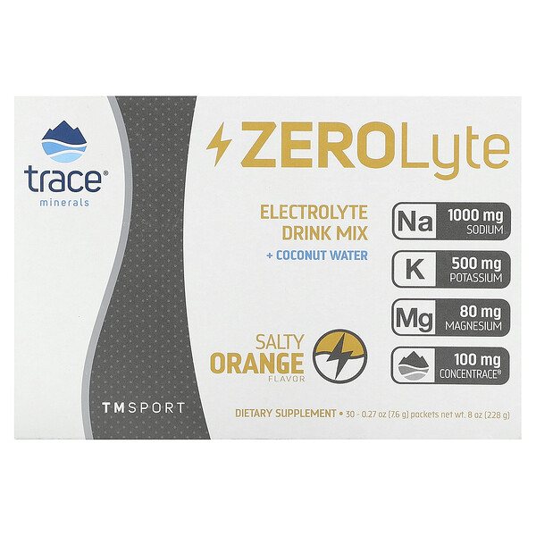 TM Sport, ZeroLyte, Electrolyte Drink Mix, Salty Orange, 30 Packets (Пакеты ), 0.27 oz (Унции) (7.6 g) Each Trace Minerals Research