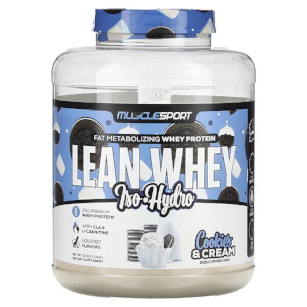 Протеин Lean Whey с низким содержанием углеводов, 25 г сывороточного белка, с CLA и L-Карнитином, вкус печенья с кремом, 2,268 кг MuscleSport