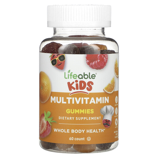 Детские мультивитаминные жевательные конфеты, натуральные фрукты, 60 жевательных конфет Lifeable