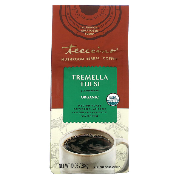 Organic Mushroom Herbal 'Coffee', Tremella Tulsi, Medium Roast, Caffeine Free, 10 oz (284 g) Teeccino