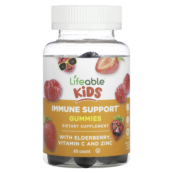 Детские жевательные конфеты для поддержки иммунитета, ягоды, 60 жевательных конфет Lifeable