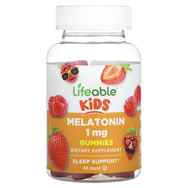 Детские жевательные конфеты с мелатонином, натуральные ягоды, 1 мг, 60 жевательных таблеток Lifeable
