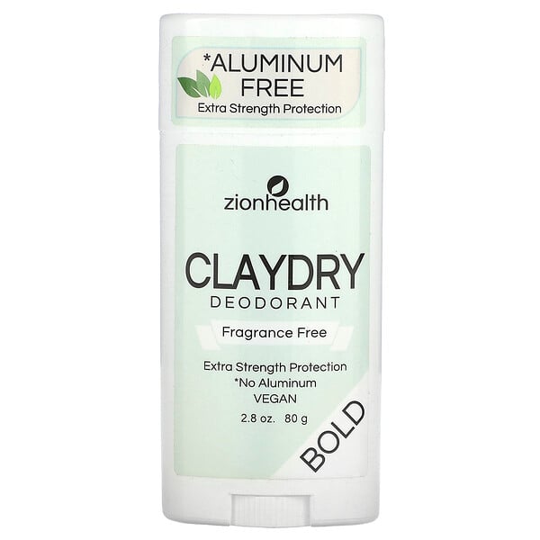 Claydry Deodorant, Bold, Fragrance Free, 2.8 oz (80 g) Zion Health