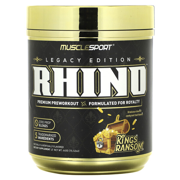Legacy Edition, Rhino, предтренировочный комплекс премиум-класса, Kings Ransom, 15,52 унции (440 г) MuscleSport