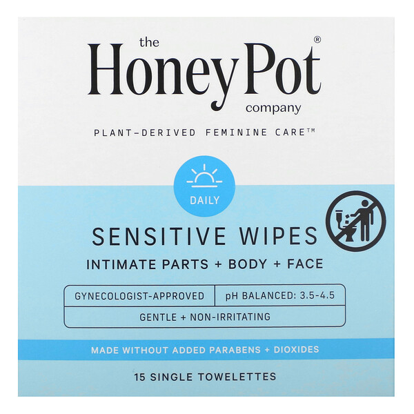 Sensitive Wipes, 15 отдельных салфеток The Honey Pot