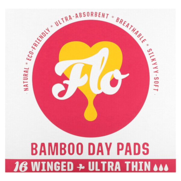 Бамбуковые подушечки для дня, ультратонкие, с крылышками, 16 подушечек Here We Flo