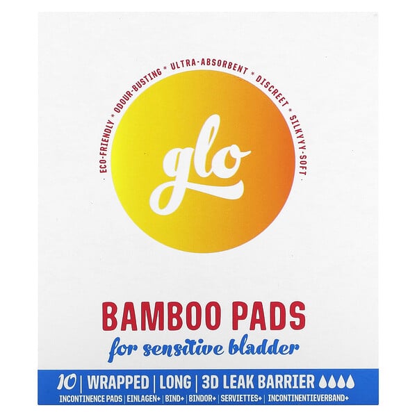 Glo, Бамбуковые подушечки для чувствительного мочевого пузыря, длинные, 10 подушечек Here We Flo