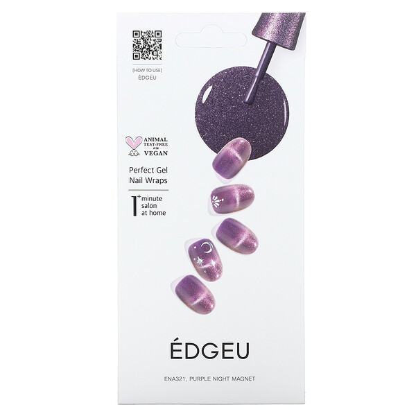 Гелевые обертывания для ногтей Perfect, ENA321, фиолетовый ночной магнит, набор из 16 полосок Edgeu