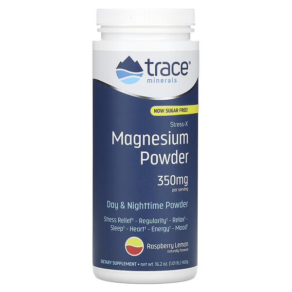 Stress-X, Магниевый порошок, малина и лимон, 350 мг, 1,01 фунта (460 г) Trace Minerals Research