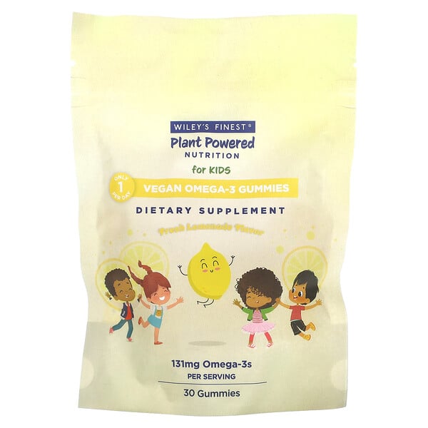Plant Powered Nutrition, веганские жевательные конфеты с омега-3, для детей, свежий лимонад, 131 мг, 30 жевательных конфет Wiley's Finest