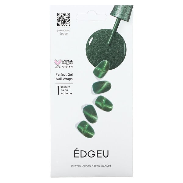 Гелевые обертывания для ногтей Perfect, ENA719, крестообразный зеленый магнит, набор из 16 полосок Edgeu