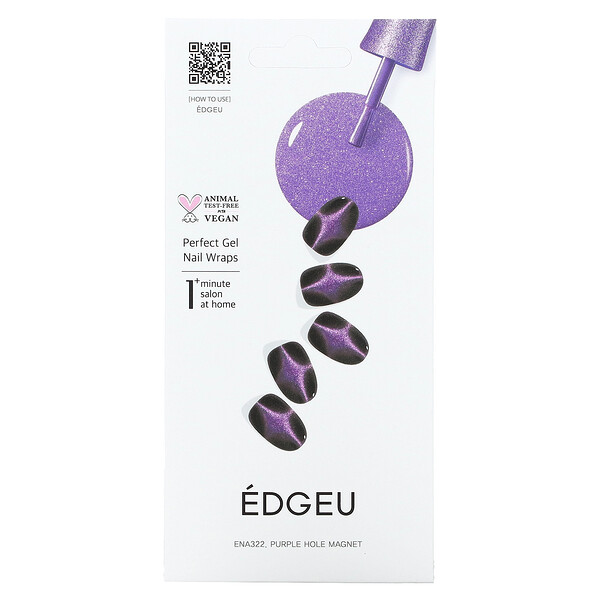 Гелевые обертывания для ногтей Perfect, ENA322, фиолетовый магнит с отверстием, набор из 16 полосок Edgeu