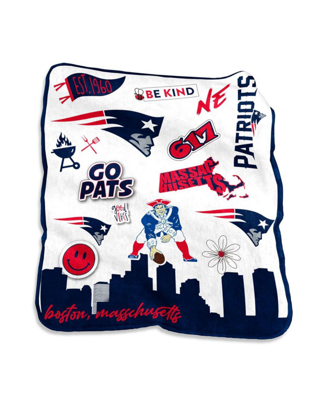 Легкое однослойное плед New England Patriots 127см x 152см из 100% полиэстера Logo Brand