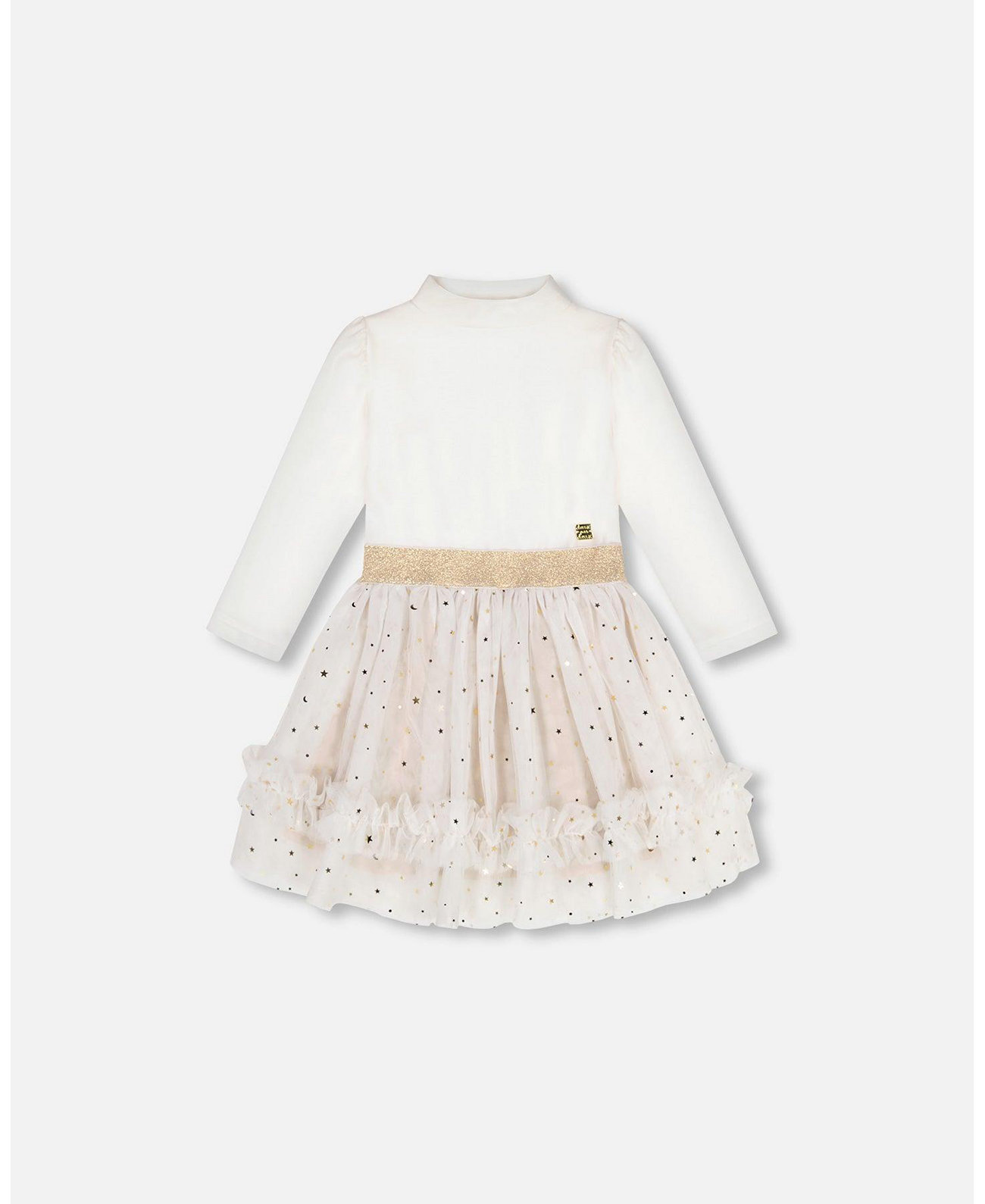 Сарафан Deux par Deux Для девочек Girl Bi-Material Mock Neck Dress With Glittering Tulle Skirt Off White Deux par Deux