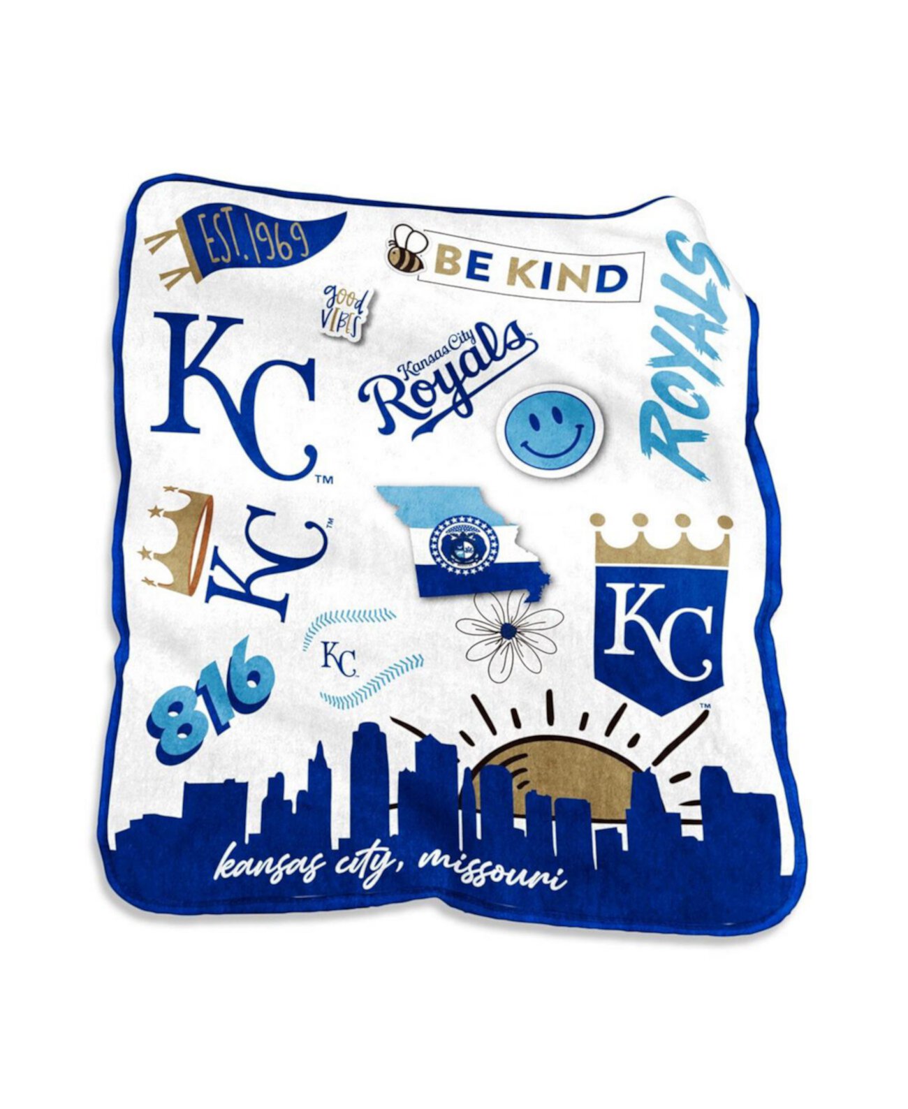 Уютный плед Kansas City Royals, 127 см х 152 см, яркий дизайн, 100% полиэстер Logo Brand