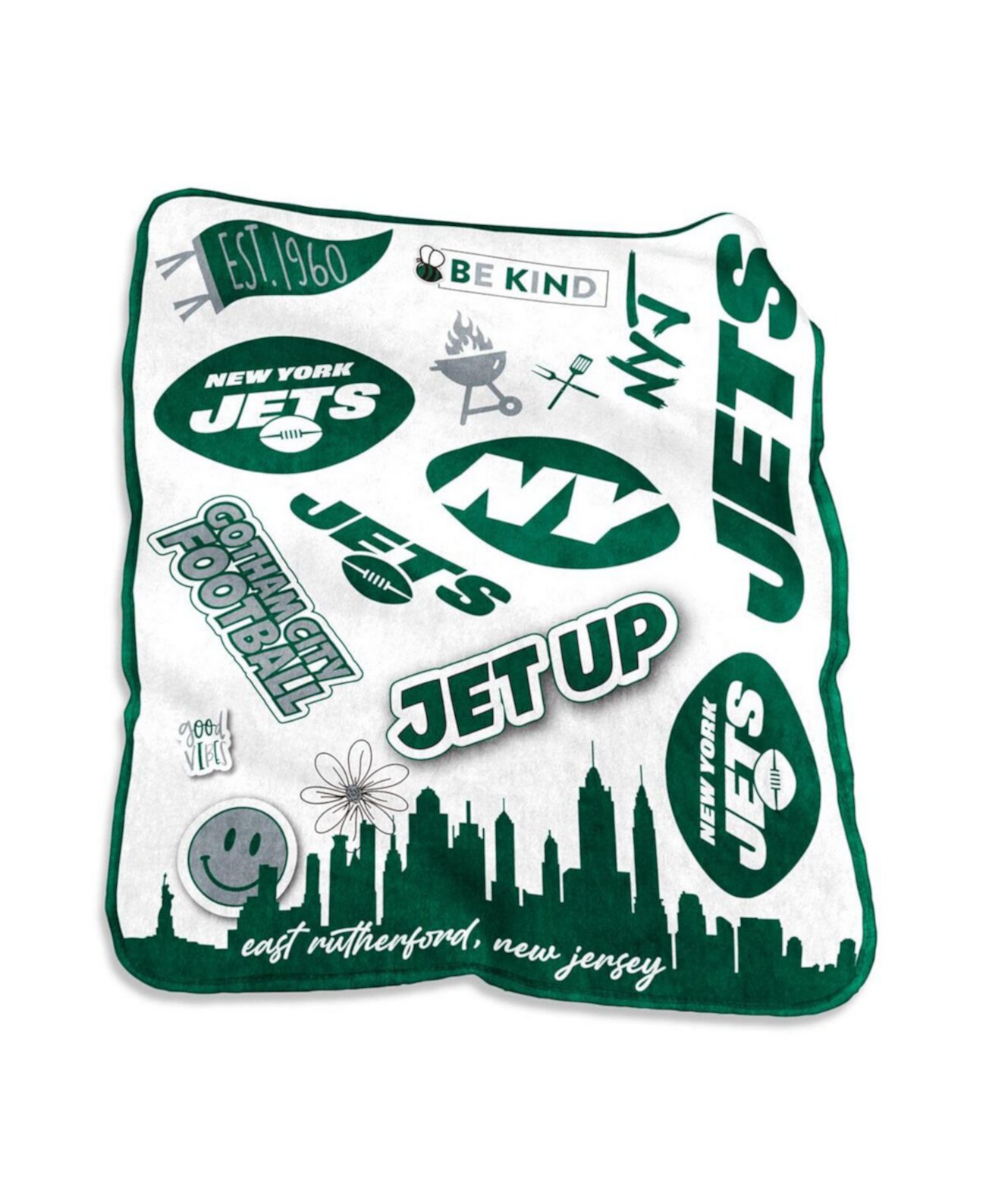 Плюшевый плед New York Jets 127 см x 152 см, теплый материал, яркие цвета Logo Brand