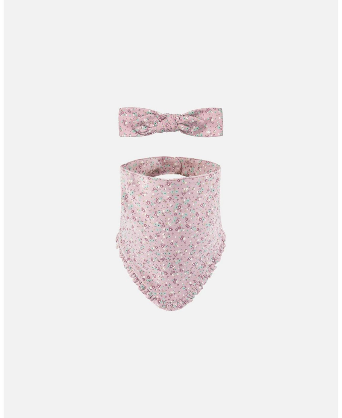 Baby Girl Organic Cotton Headband And Bib Set Mauve Little Flower Print - Infant Deux par Deux