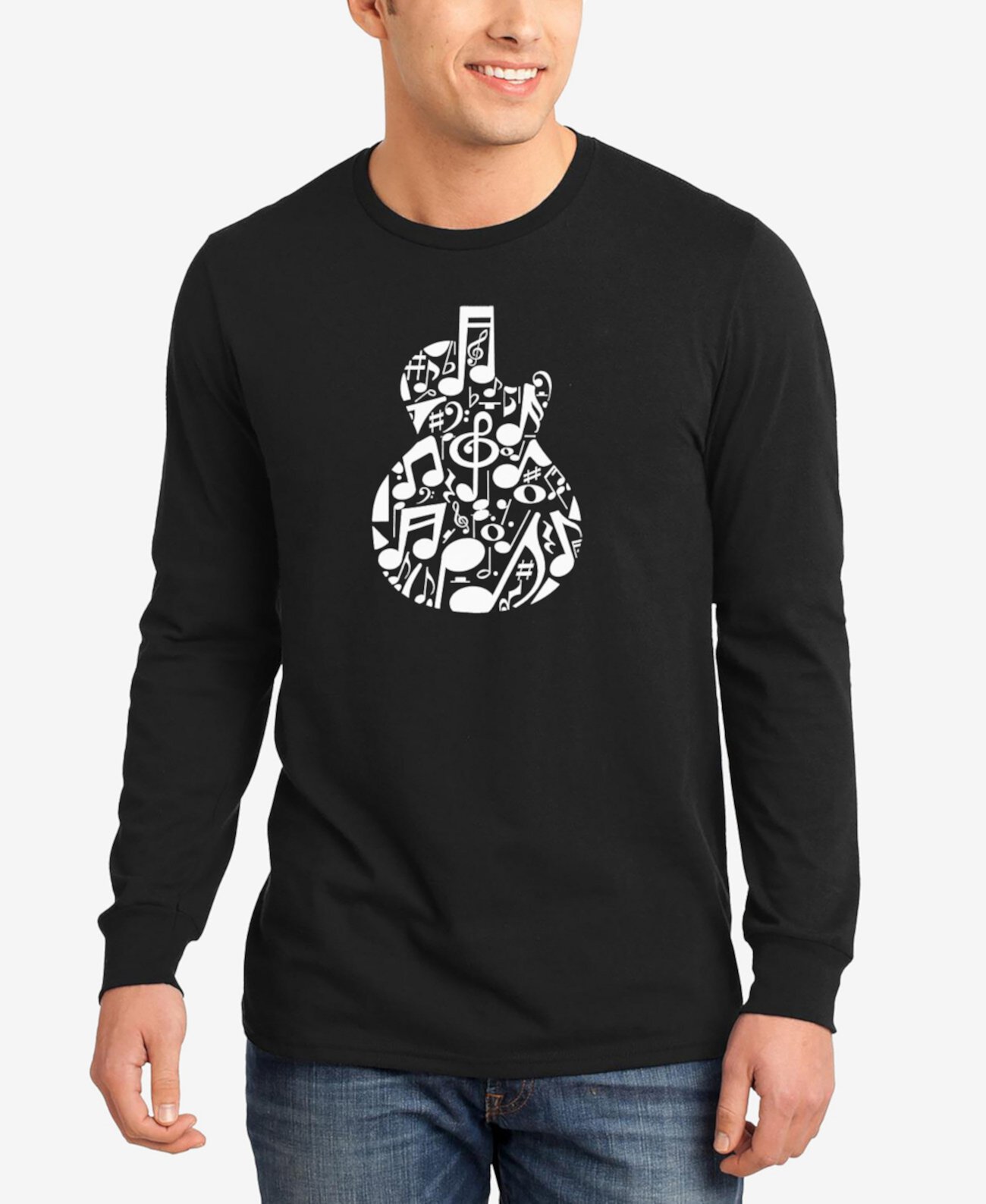 Мужская Футболка LA Pop Art Music Notes Guitar Word Art Long Sleeve LA Pop Art