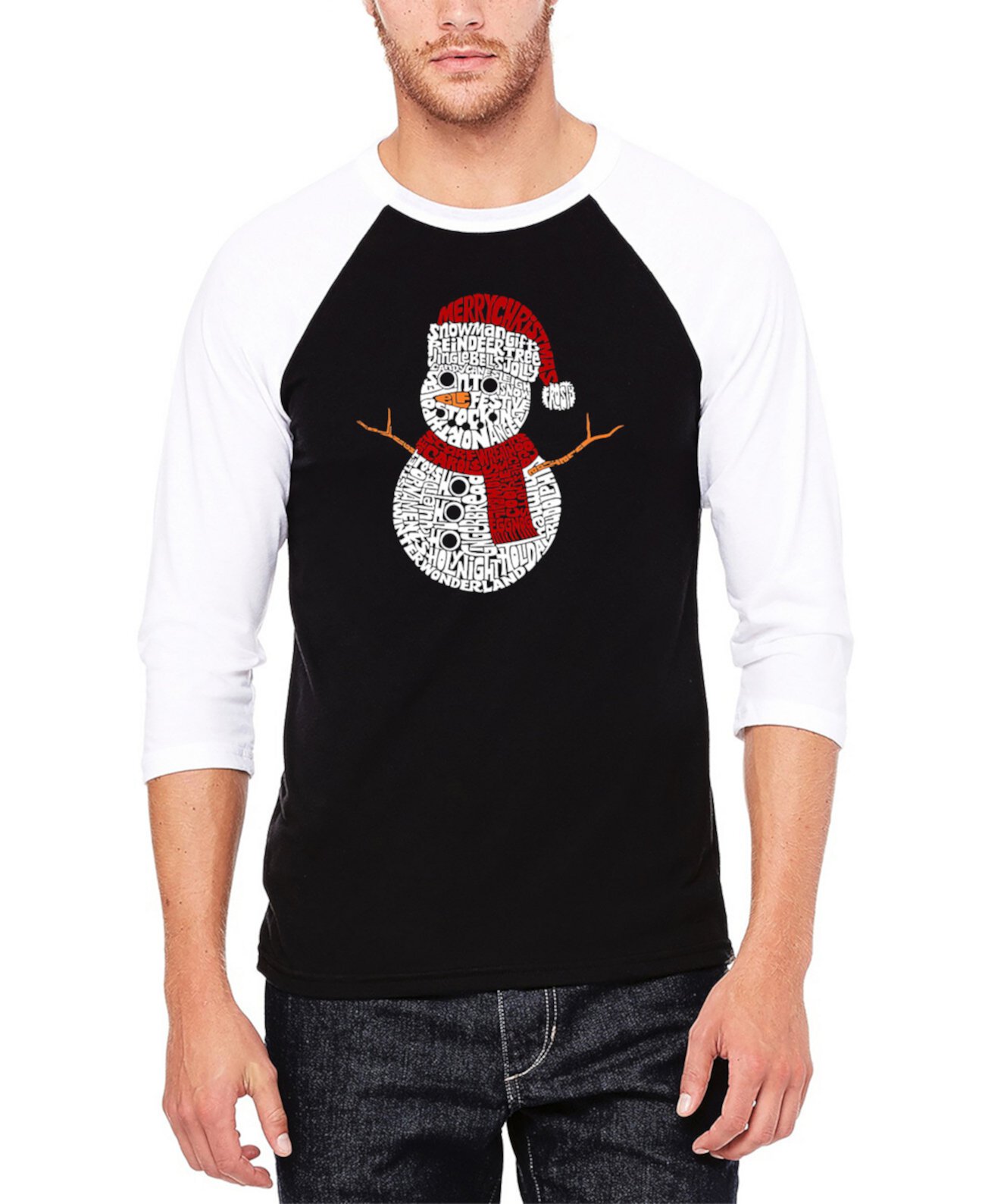 Мужская Футболка LA Pop Art Christmas Snowman Raglan Baseball Word Art LA Pop Art