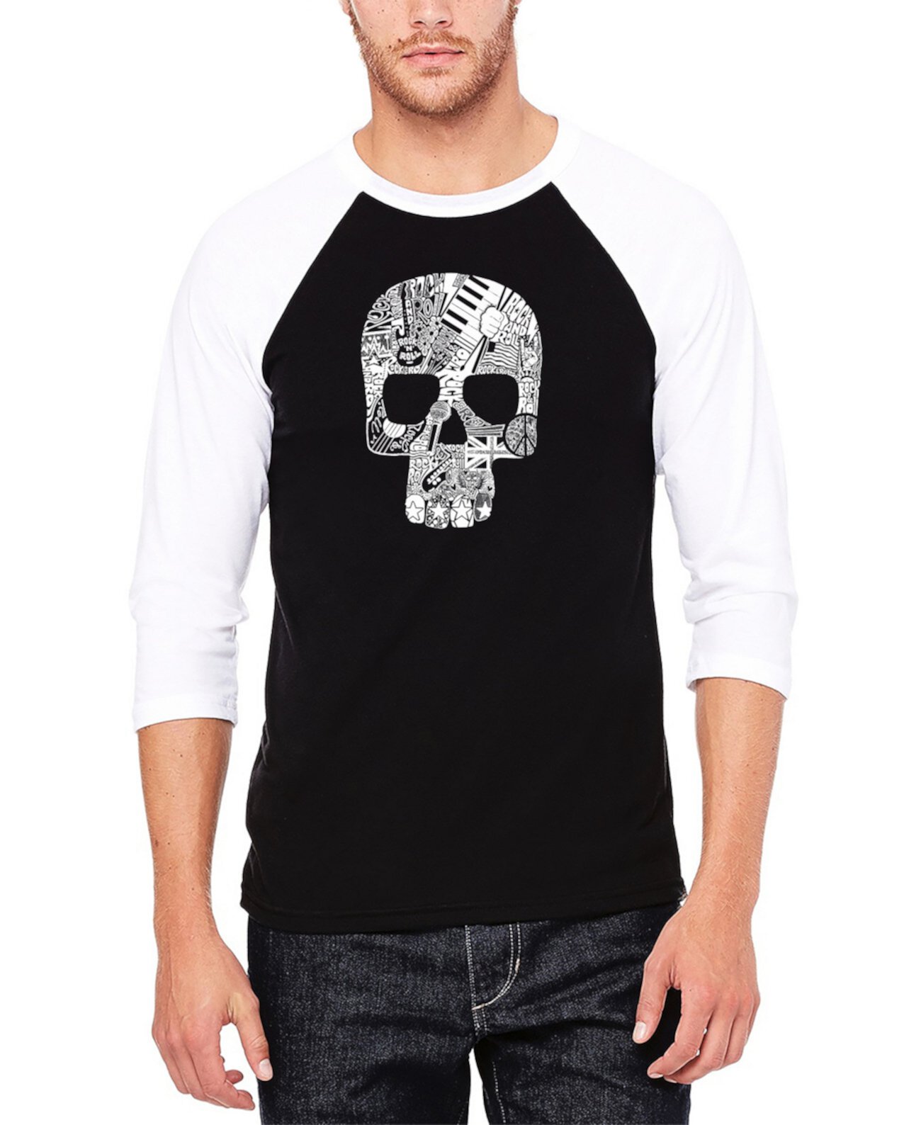 Мужская Футболка LA Pop Art Rock N Roll Skull Raglan LA Pop Art