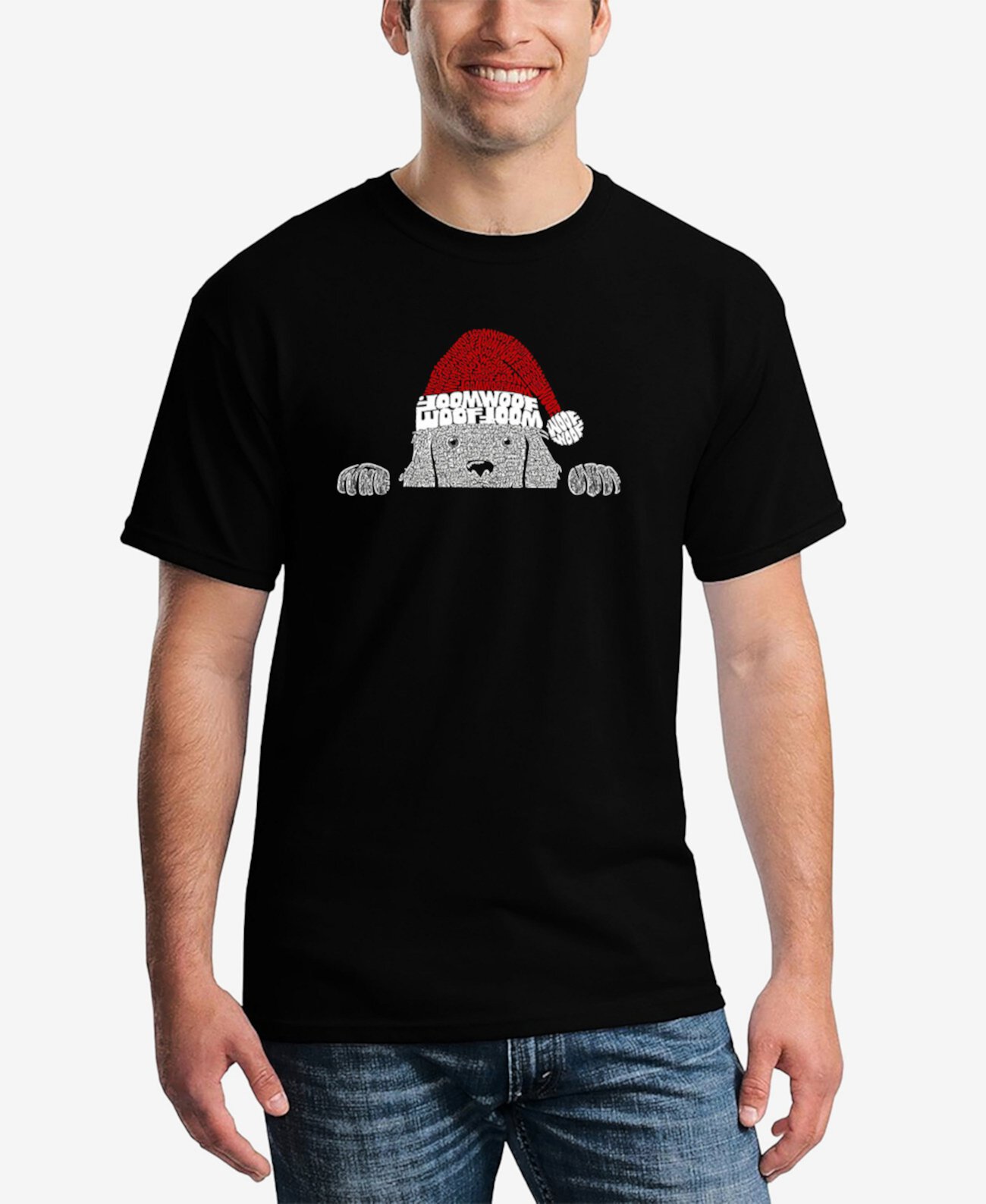 Мужская футболка с принтом Word Art Christmas Peeking Dog LA Pop Art