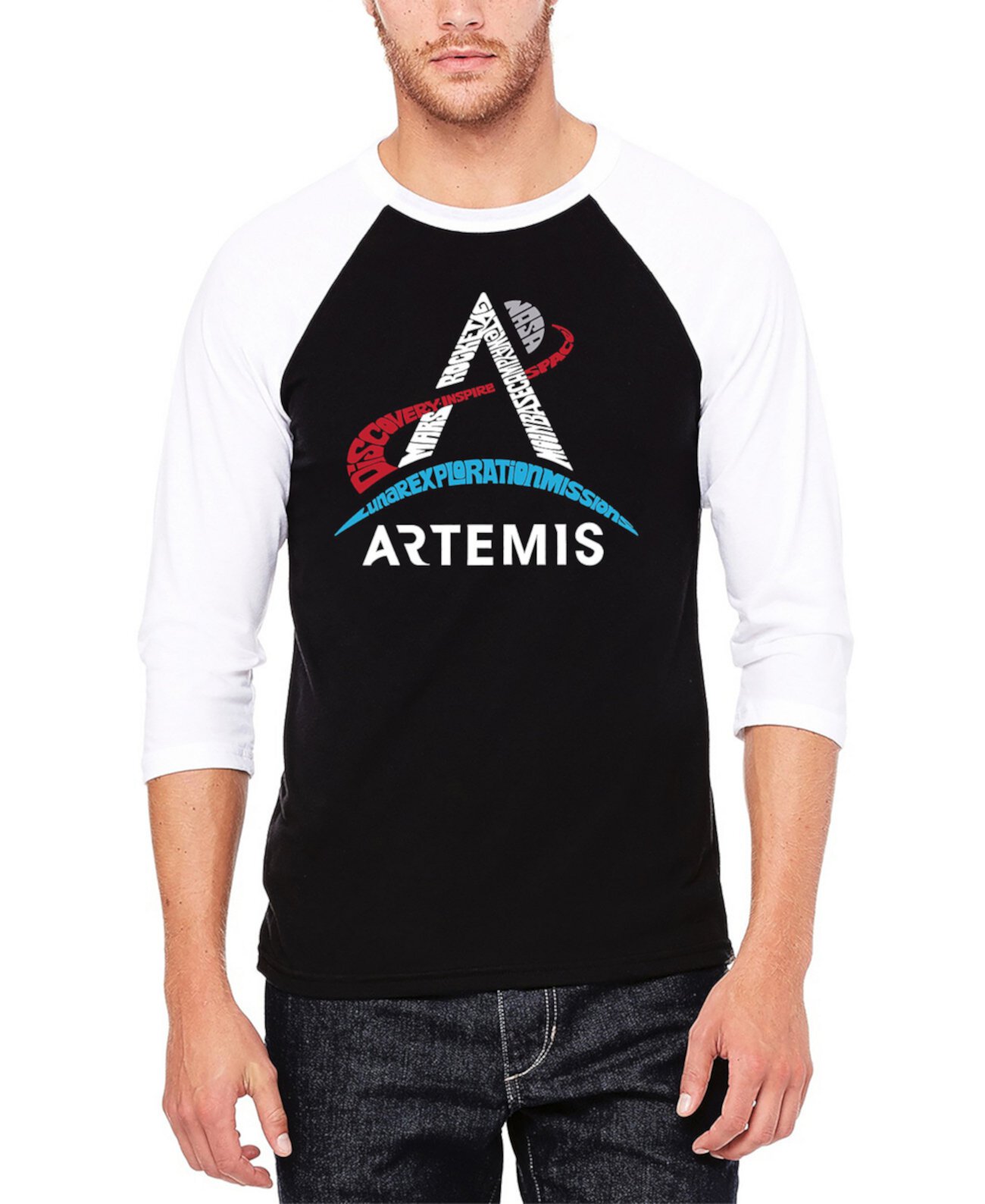 Мужская футболка NASA Artemis Logo Raglan Baseball Word Art LA Pop Art