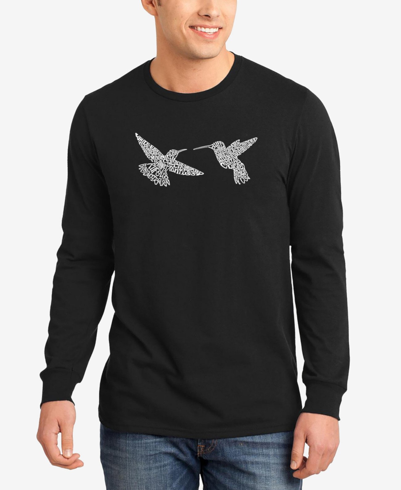 Мужская Футболка LA Pop Art Hummingbirds Word Art Long Sleeve LA Pop Art