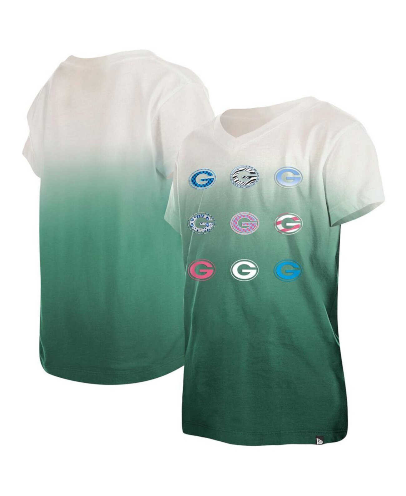 Детская Футболка New Era Green Bay Packers Multi Logo Ombre V-образный Вырез New Era