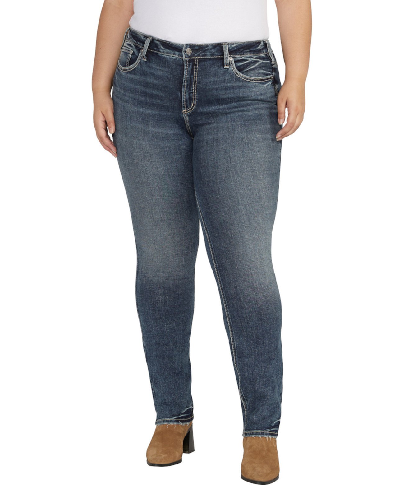 Прямые джинсы Suki со средней посадкой и пышным кроем размера плюс Silver Jeans Co.